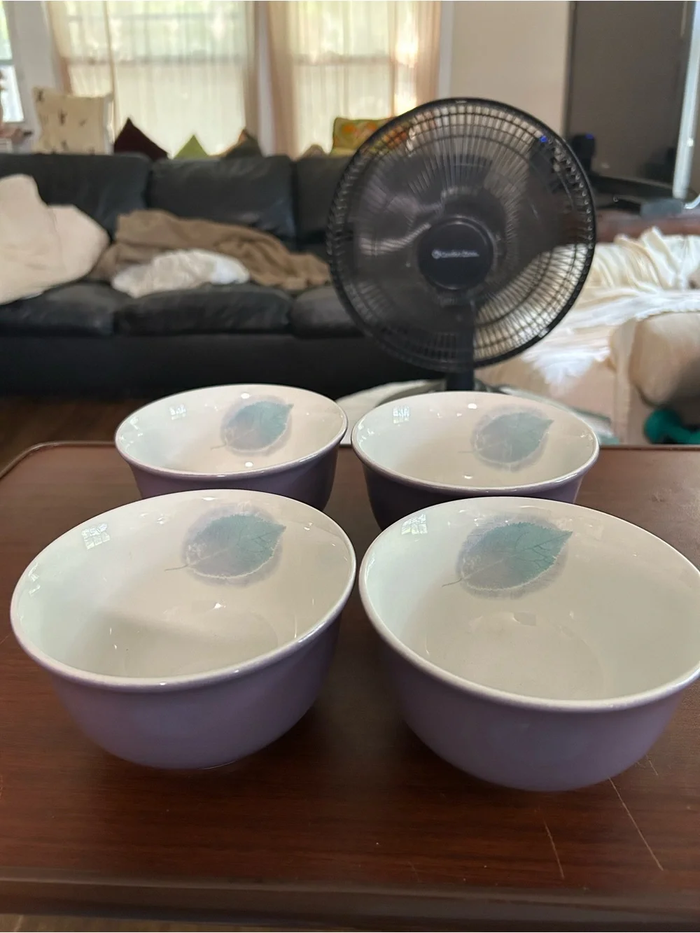 NWOT Portmeirion “Dusk” set a four cereal or rice  Bowls. Lavender and white.